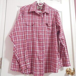 Wrangler Wrancher Women’s Size XXL Pink Plaid Western Shirt Pearl Snaps GUC